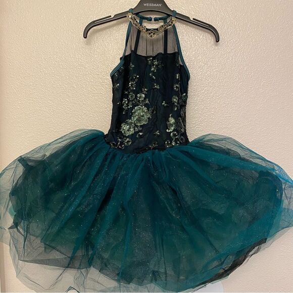 Weissman dance costume velvet Green tutu ballet THE EARTH PRELUDE 11677 child MC - Picture 2 of 10
